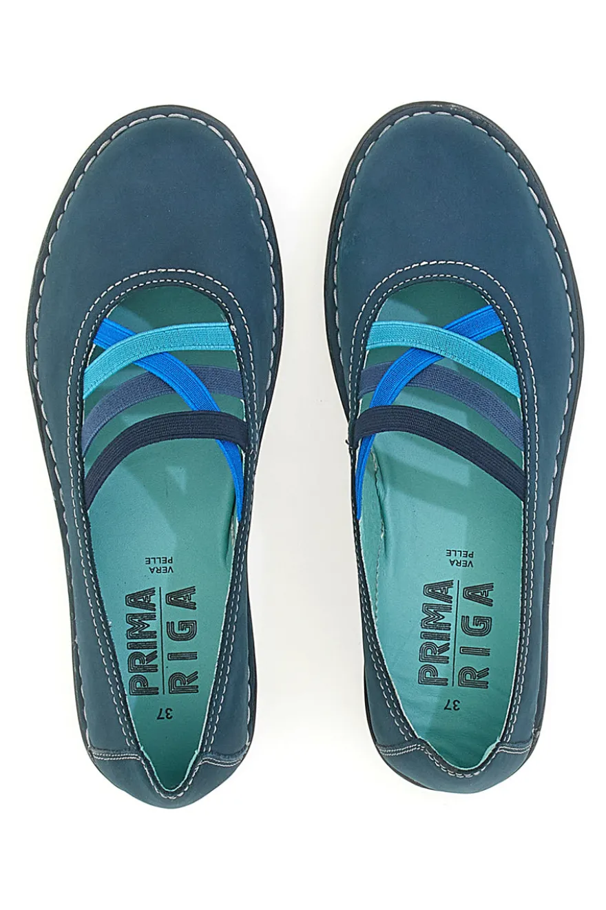 Ballerine blu in vera pelle con fasce elastiche Prima riga 19840FRUIT