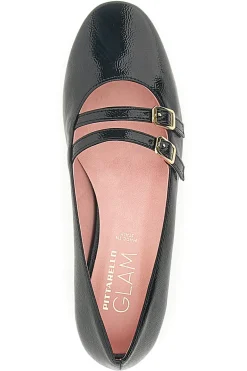 Ballerine in vernice nera a punto e doppio cinturino PITTARELLO GLAM 3690