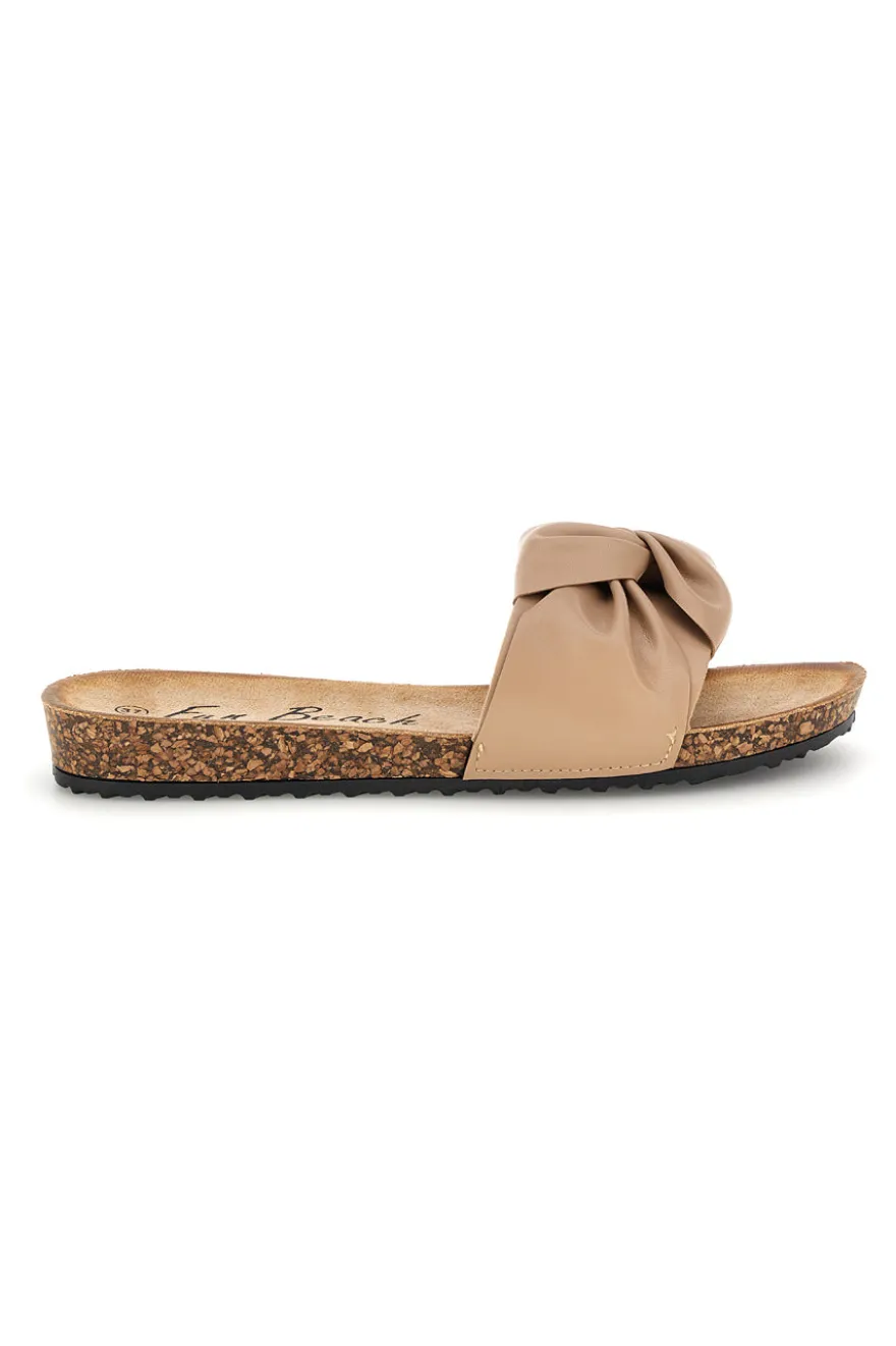 Beige Hausschuhe mit geknotetem Riemen Fun beach 18107