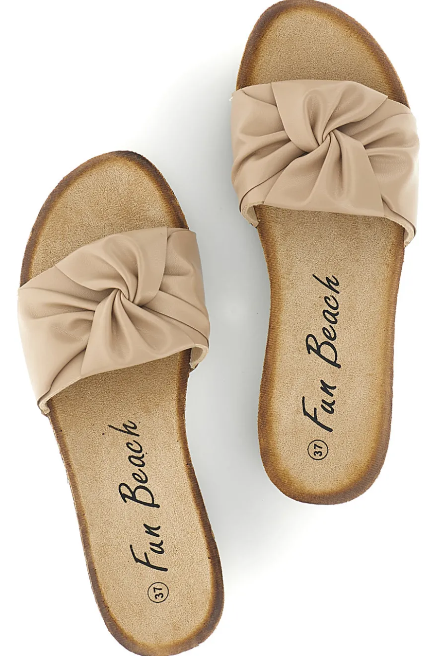 Beige Hausschuhe mit geknotetem Riemen Fun beach 18107