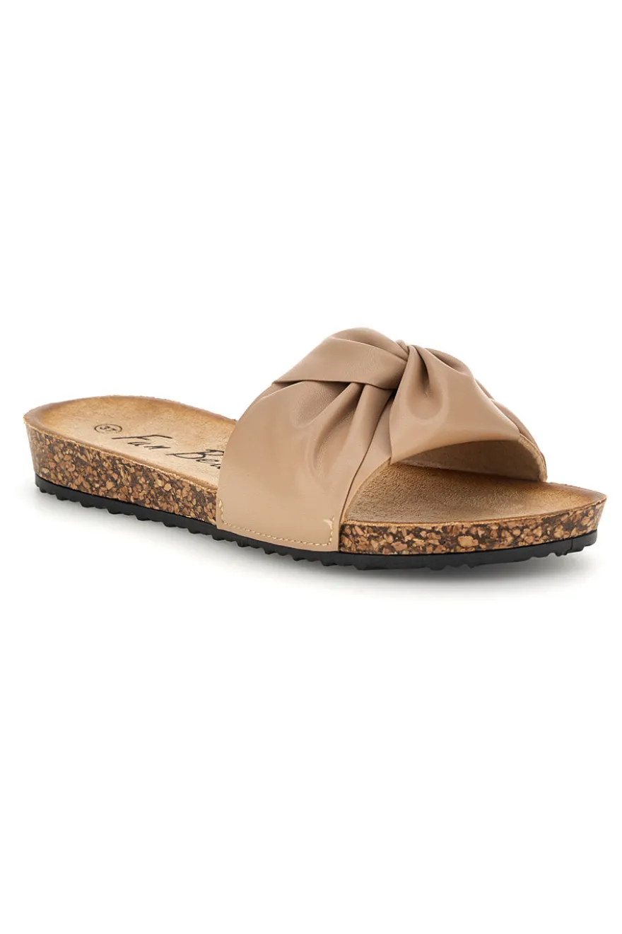 Beige Hausschuhe mit geknotetem Riemen Fun beach 18107