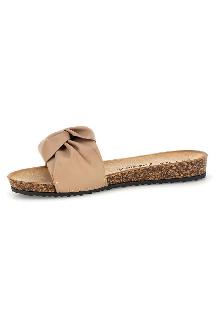 Beige Hausschuhe mit geknotetem Riemen Fun beach 18107