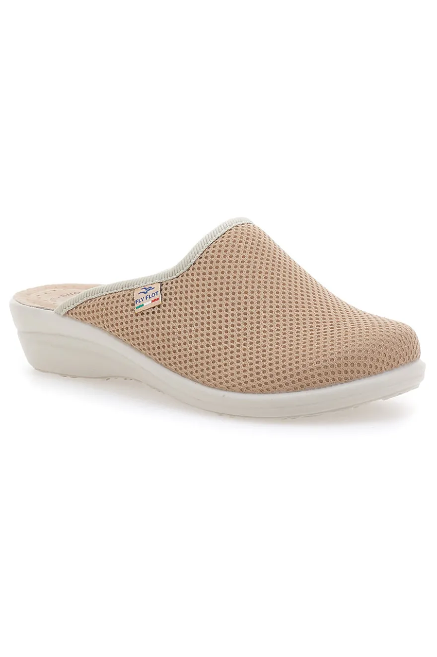 Beige Hausschuhe mit Ledersohle Fly Flot T4368FE