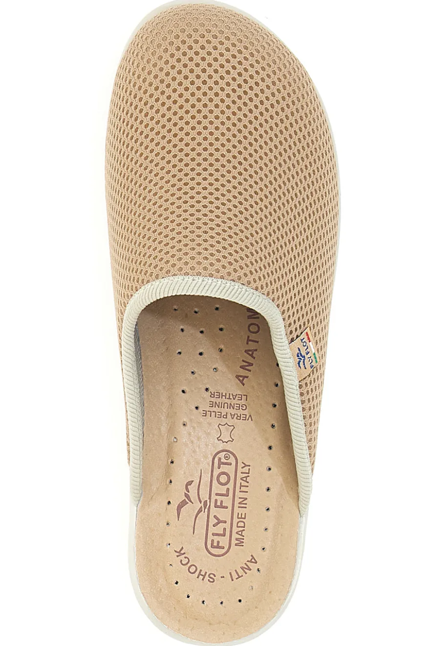 Beige Hausschuhe mit Ledersohle Fly Flot T4368FE