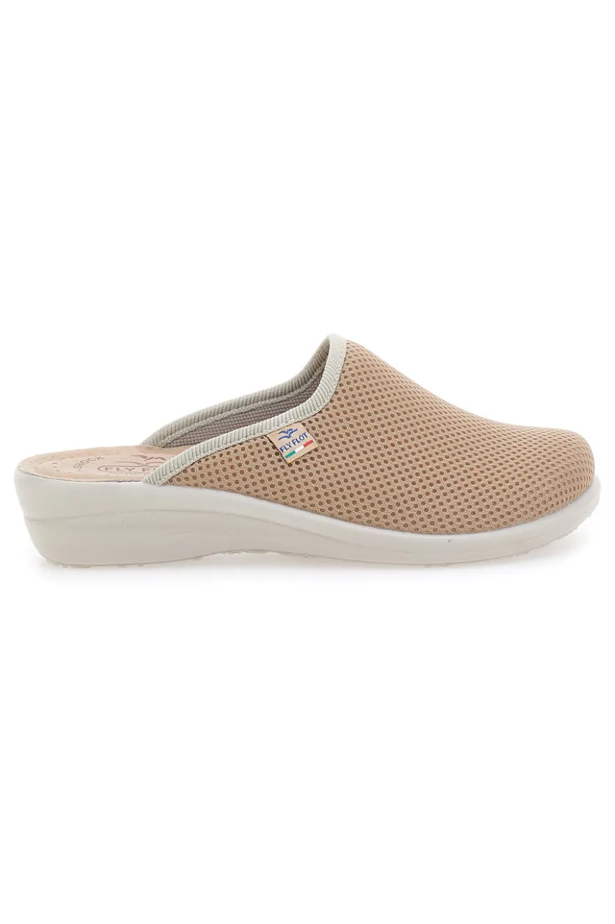 Beige Hausschuhe mit Ledersohle Fly Flot T4368FE
