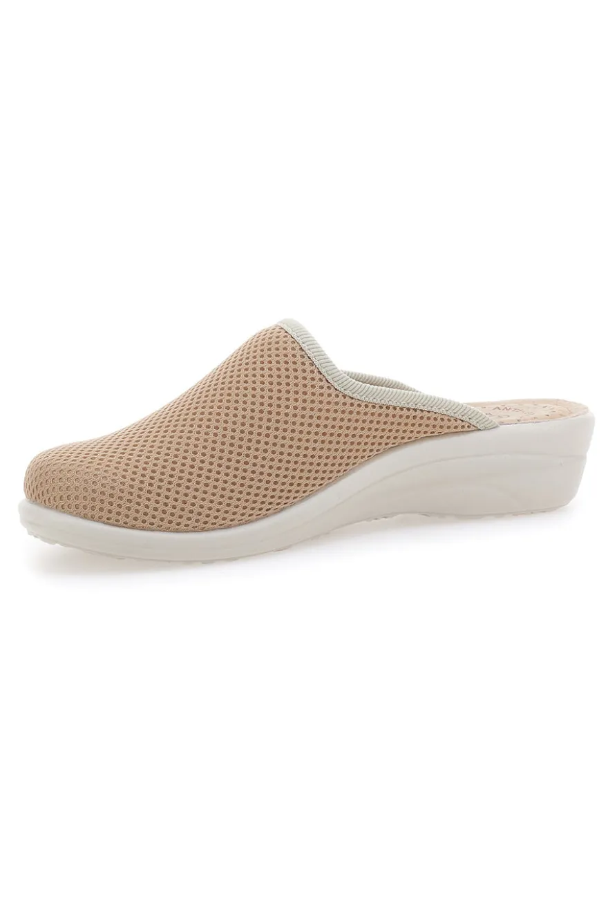 Beige Hausschuhe mit Ledersohle Fly Flot T4368FE