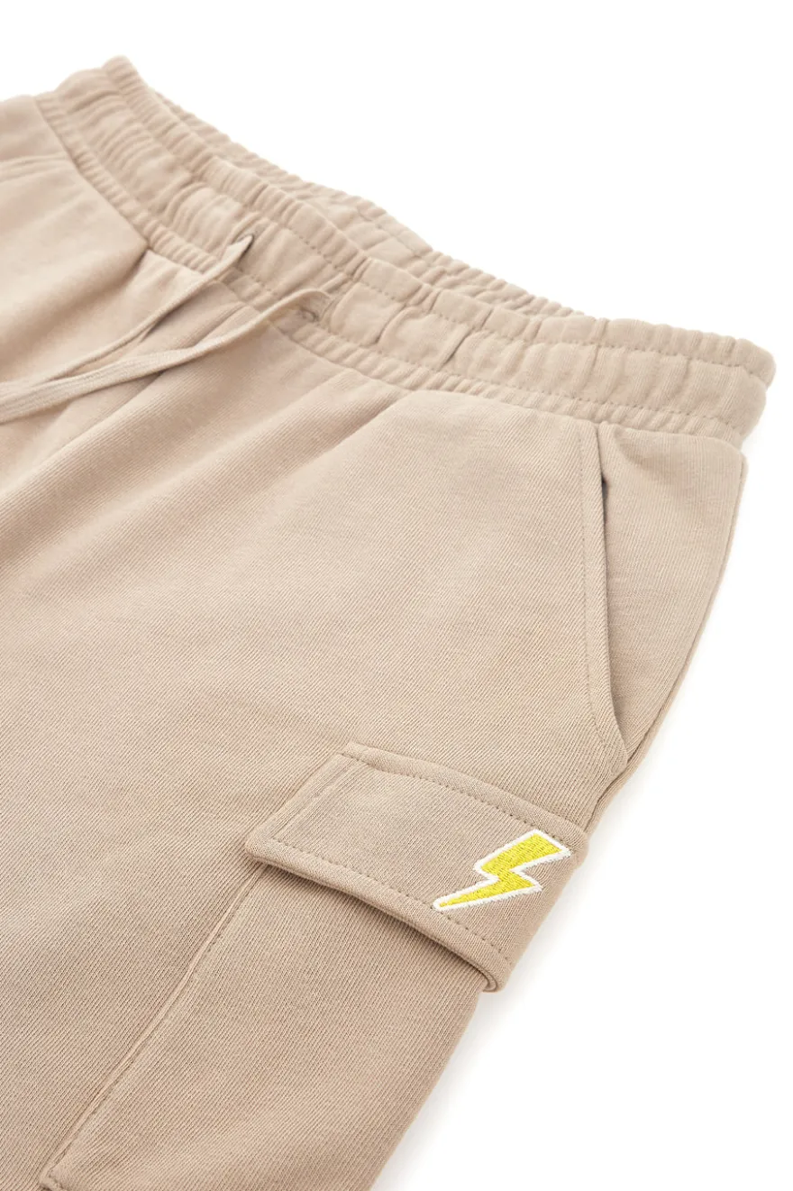 Beigefarbene Cargo-Shorts mit gesticktem Pitt Kids-Logo PT-B-SP-05006