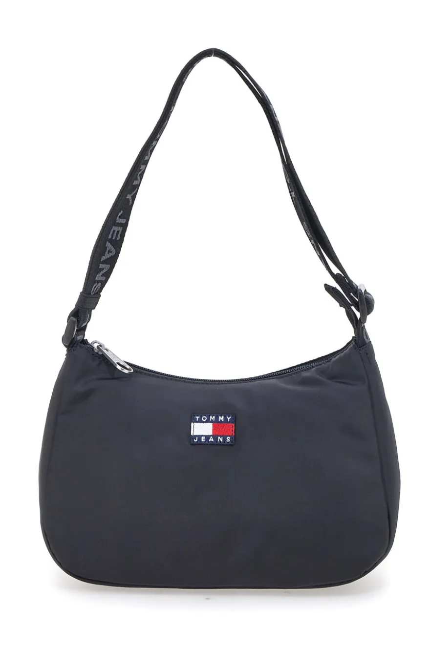 Borsa a spalla nera in tessuto con logo Tommy Jeans Shoulder Bag