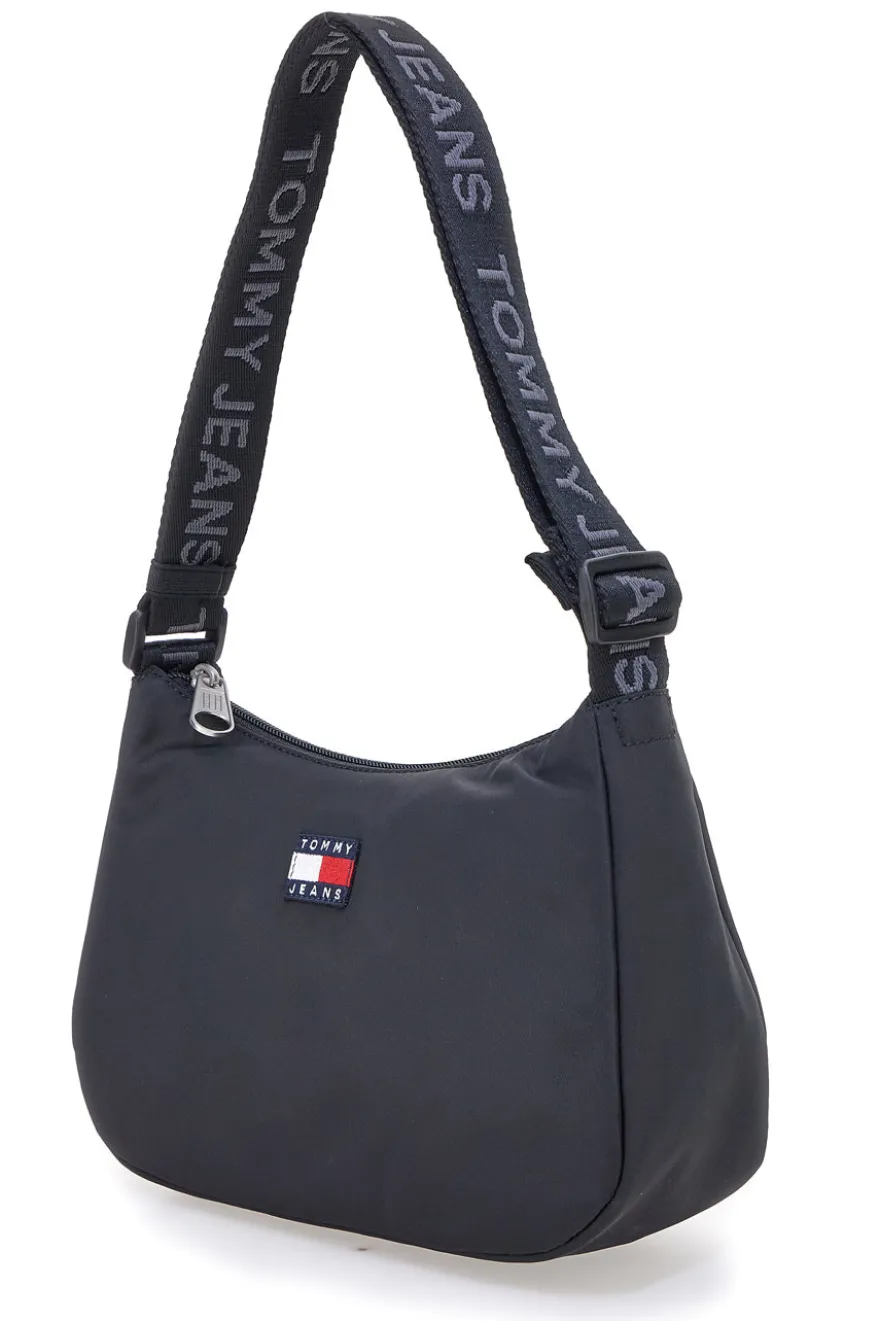 Borsa a spalla nera in tessuto con logo Tommy Jeans Shoulder Bag