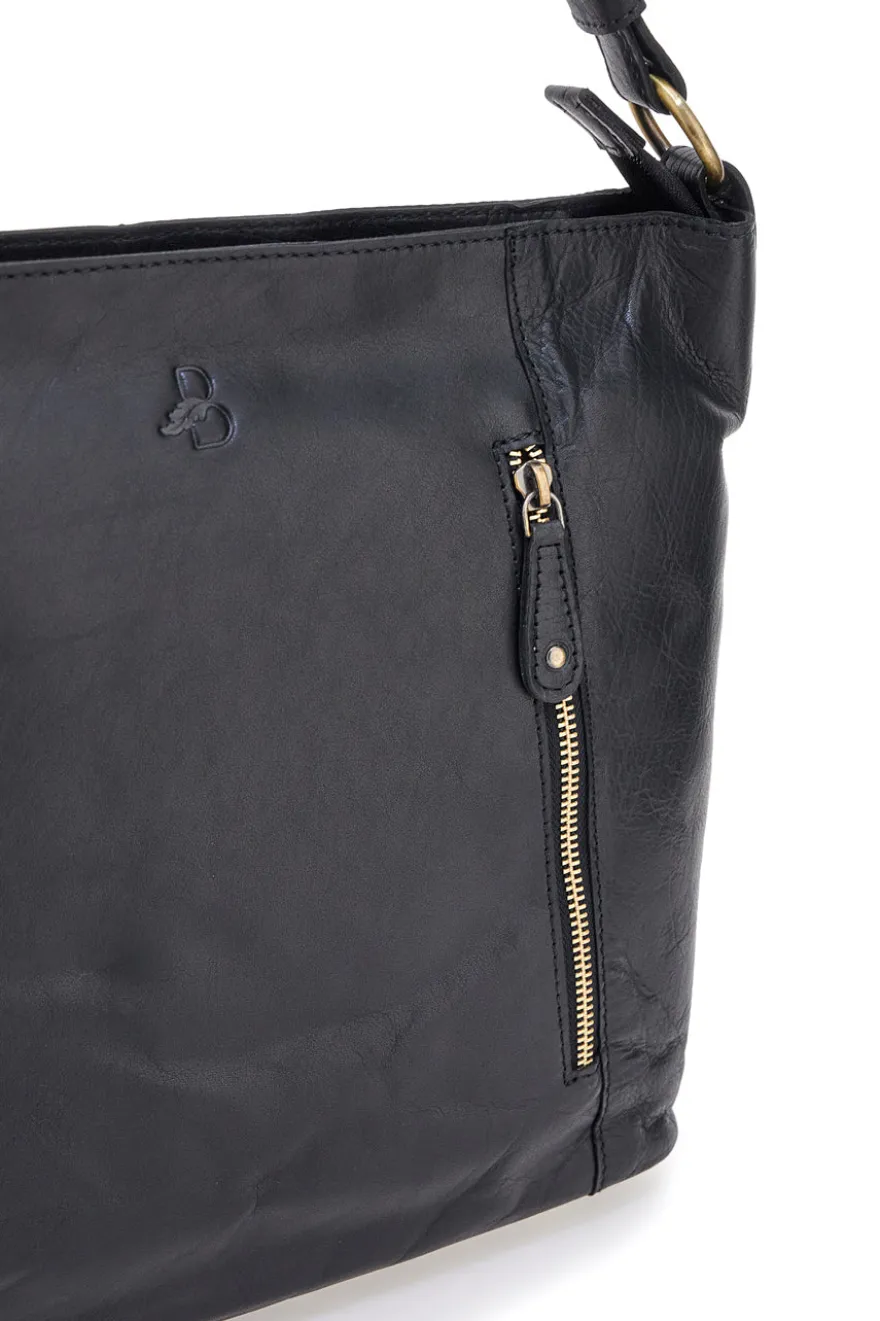 Borsa a spalla nera in vera pelle artigianale con zip Basile BA3665TI