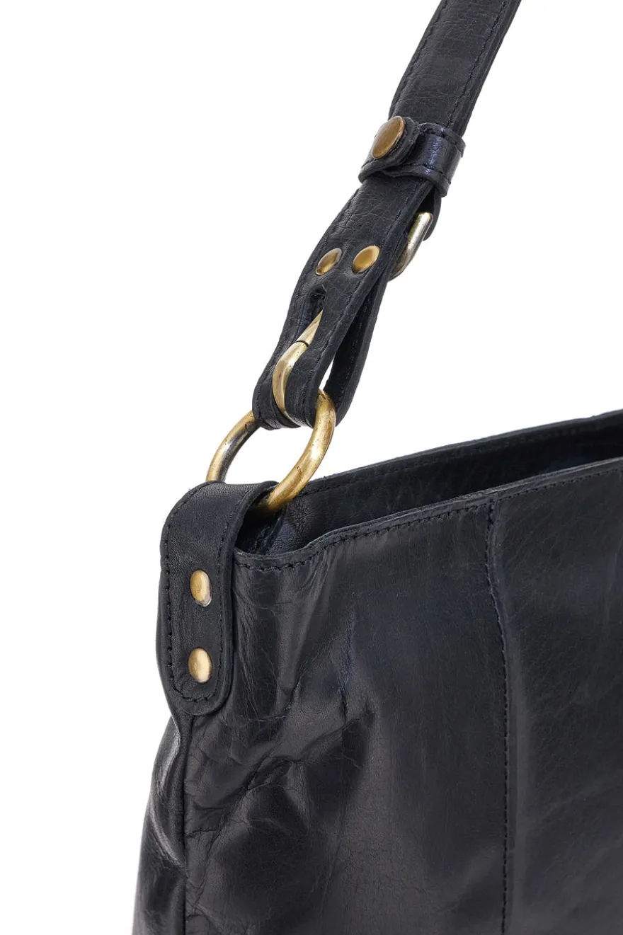 Borsa a spalla nera in vera pelle artigianale con zip Basile BA3665TI