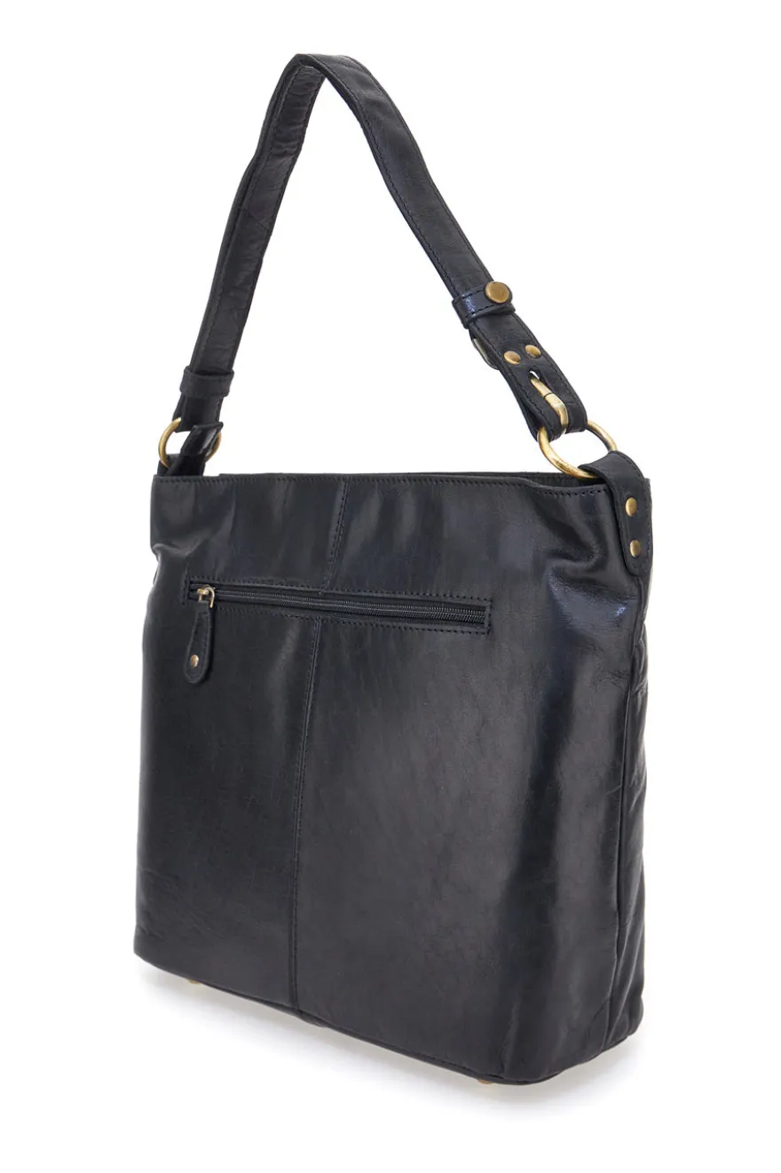 Borsa a spalla nera in vera pelle artigianale con zip Basile BA3665TI