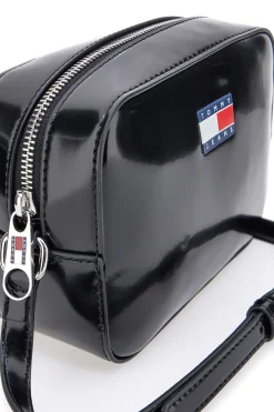 Borsa a tracolla nera effetto lucido Tommy Camera Bag