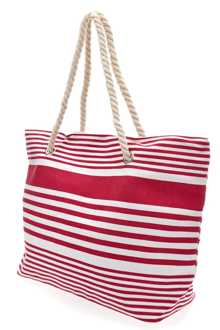 Borsa Mare Bianca e Fucsia A Righe Fun Beach XI Y005