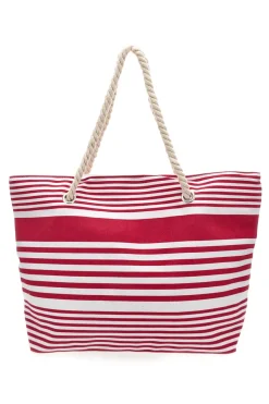 Borsa Mare Bianca e Fucsia A Righe Fun Beach XI Y005