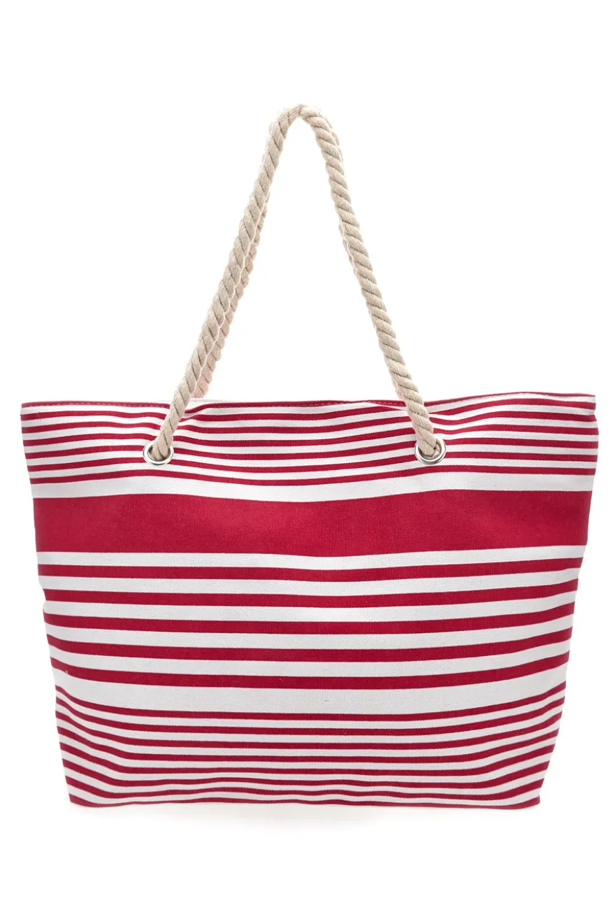 Borsa Mare Bianca e Fucsia A Righe Fun Beach XI Y005