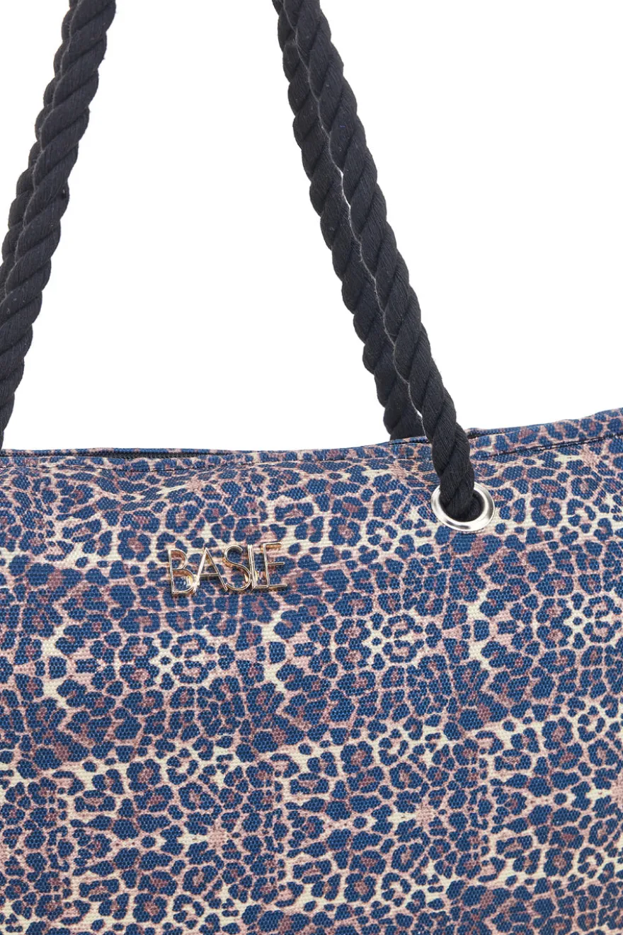 Borsa mare blu con stampa animalier e manici corda Basile BA23632