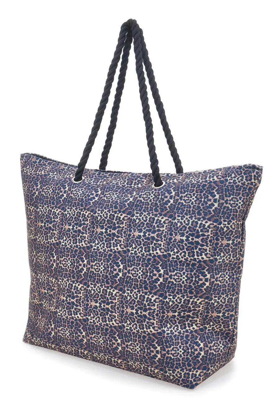 Borsa mare blu con stampa animalier e manici corda Basile BA23632