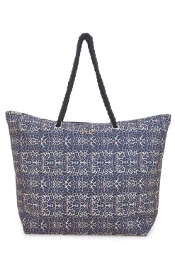 Borsa mare blu con stampa animalier e manici corda Basile BA23632
