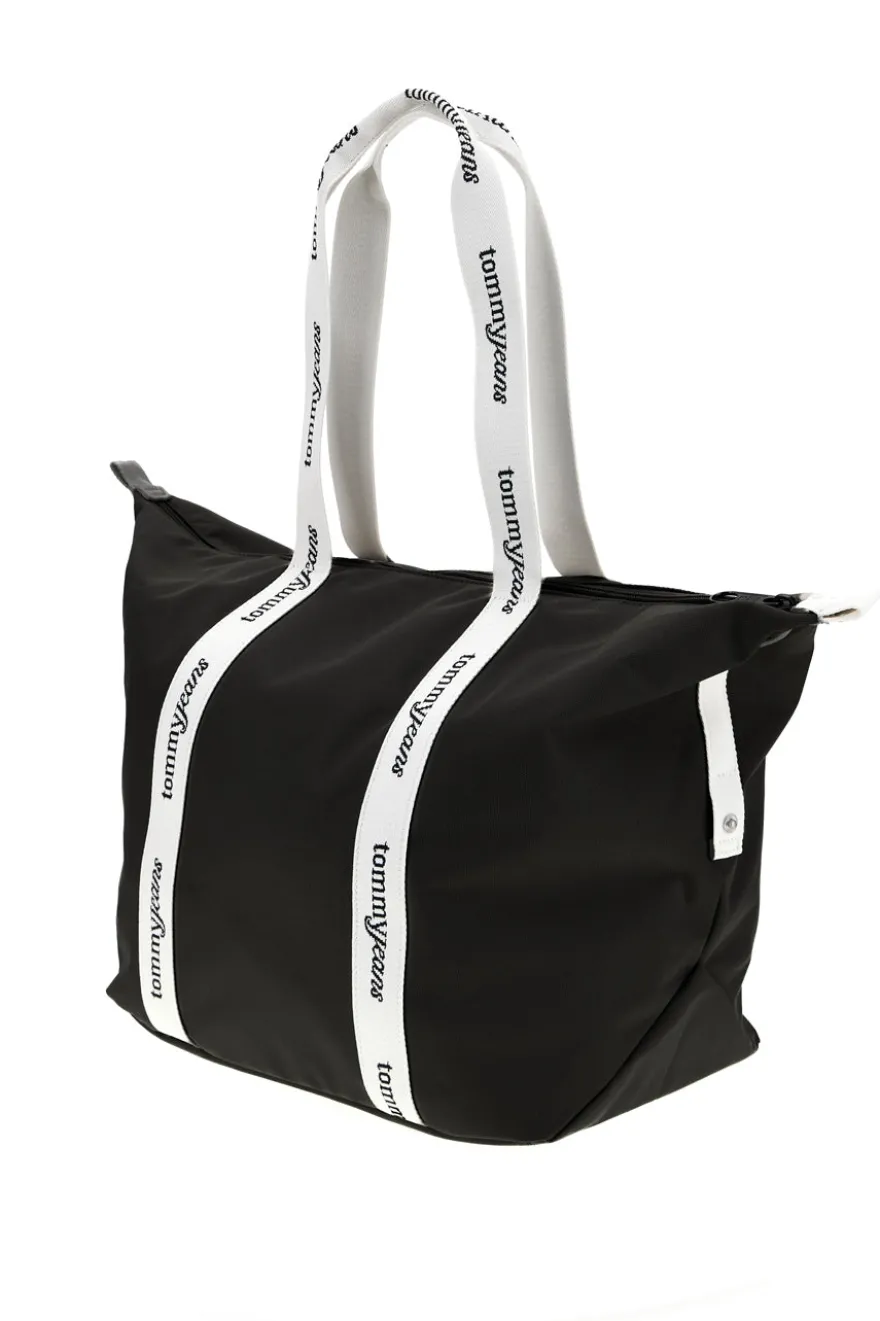 Borsa Mare Nera in Tessuto con Manici con Logo Tommy Jeans 18461