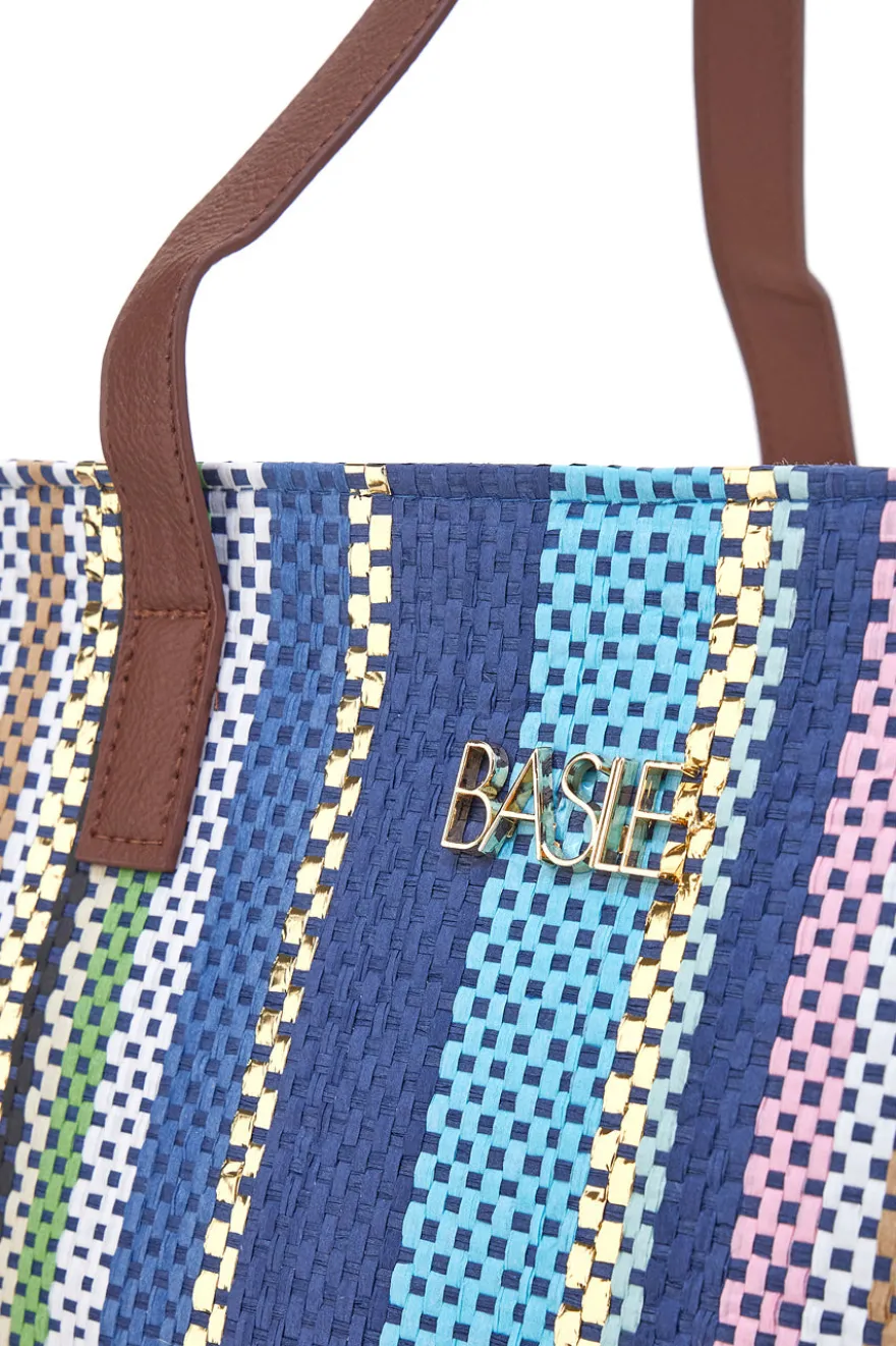 Borsa multicolore con manici marroni in tessuto Basile BA23633