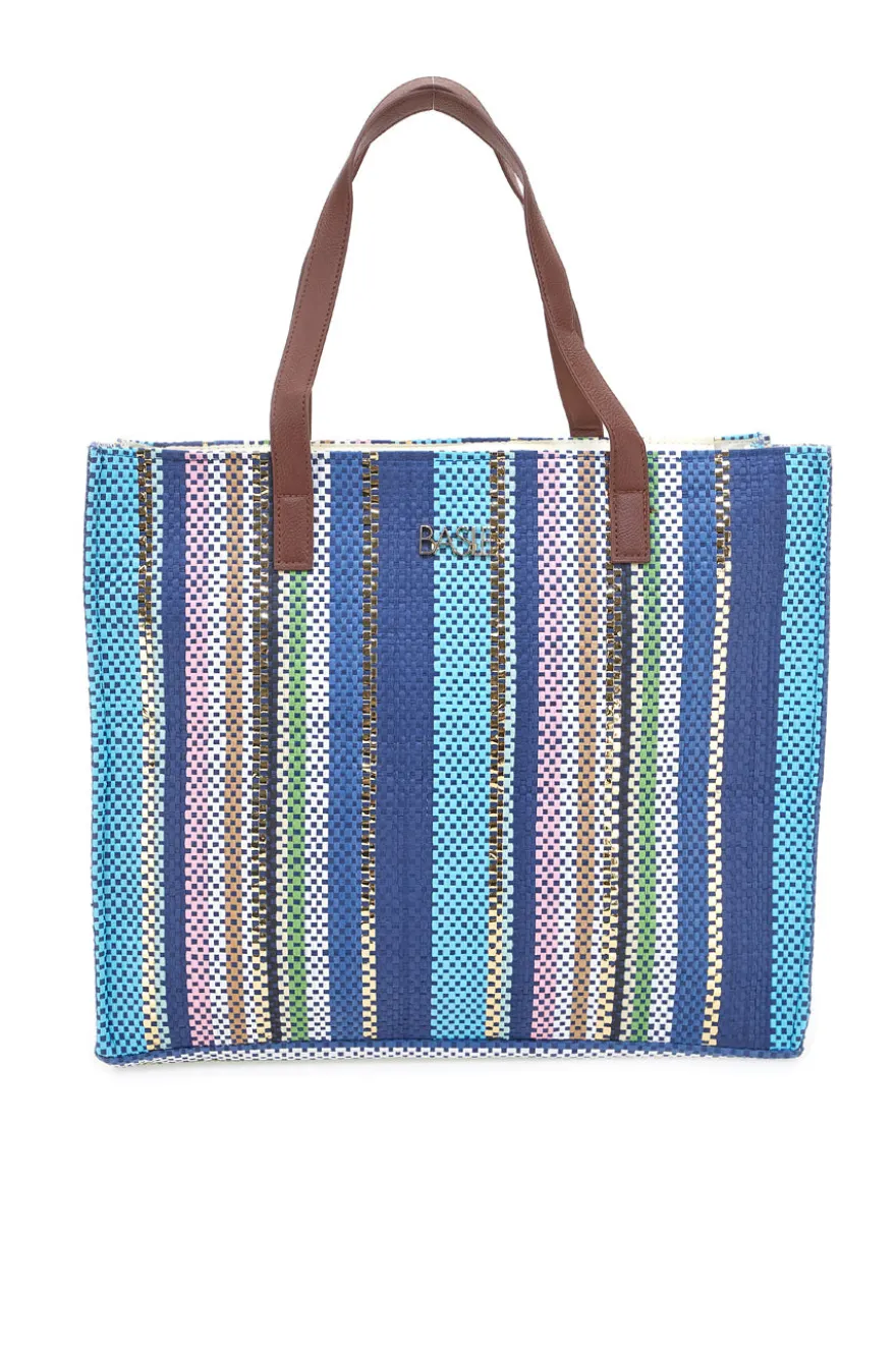 Borsa multicolore con manici marroni in tessuto Basile BA23633
