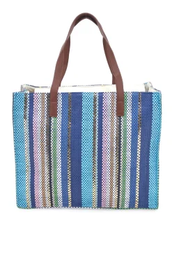 Borsa multicolore con manici marroni in tessuto Basile BA23633