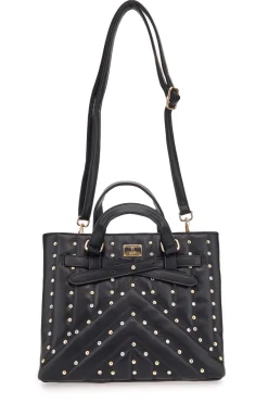 Borsa nera con borchie e tracolla removibile Lancetti CLASH