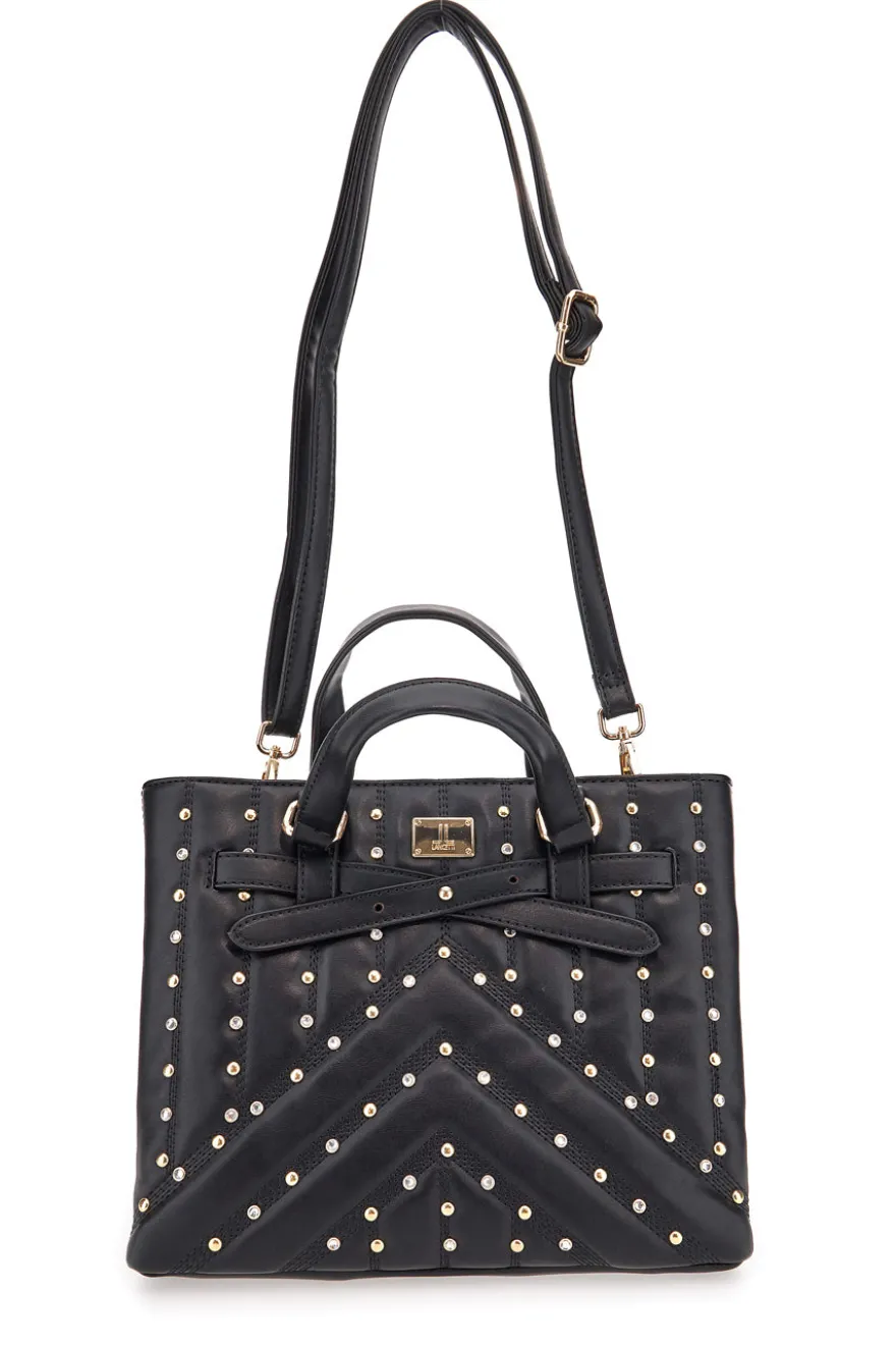 Borsa nera con borchie e tracolla removibile Lancetti CLASH