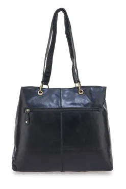 Borsa shopper nera in vera pelle con doppi manici Basile CLASS BA3669TI