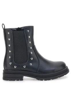 Chelsea boots neri con borchie a cuore Pitt Kids SKBS1104