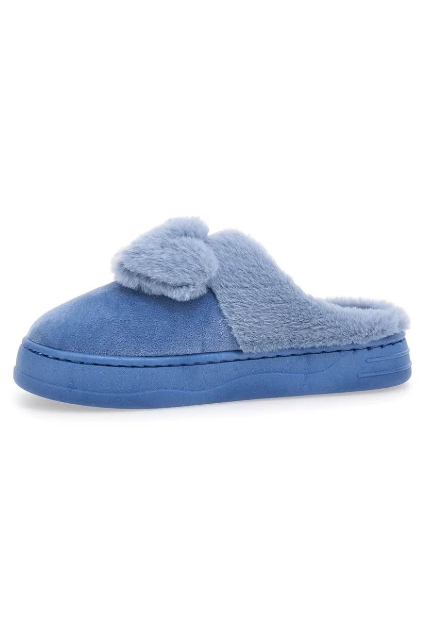Ciabatte azzurre in peluche con fiocco Coveri World 25839