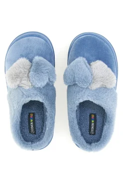 Ciabatte azzurre in peluche con fiocco Coveri World 25839
