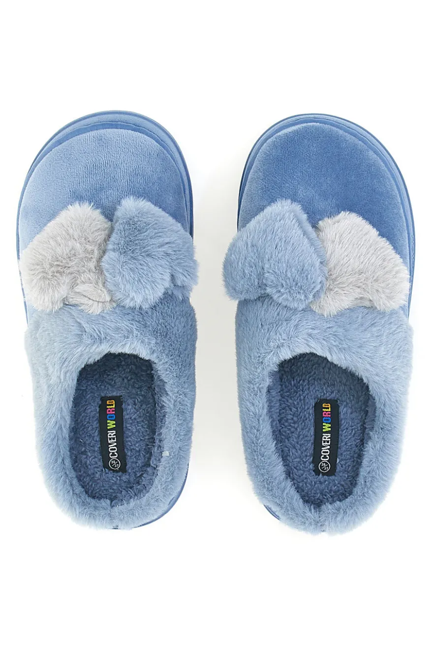 Ciabatte azzurre in peluche con fiocco Coveri World 25839