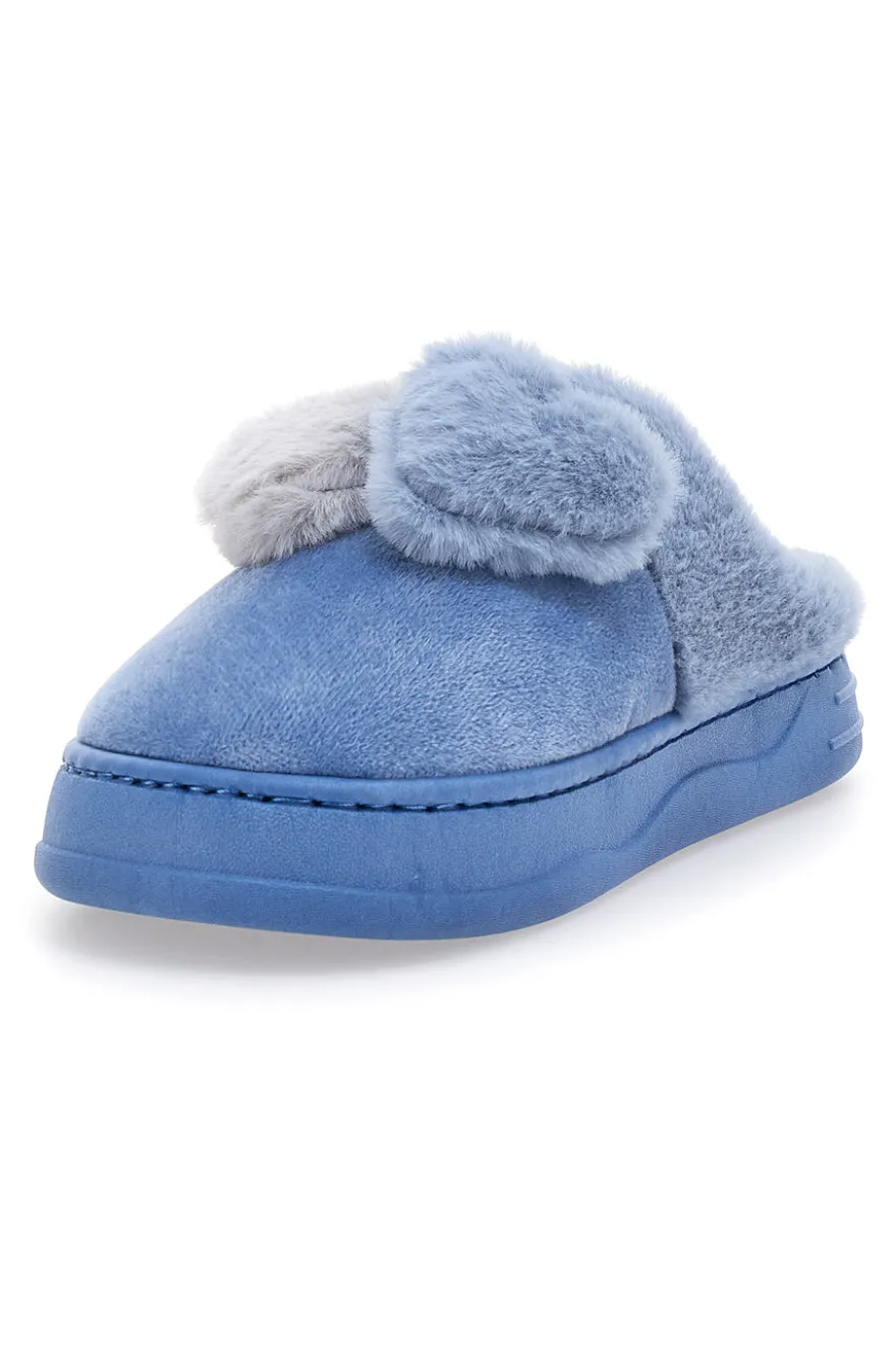 Ciabatte azzurre in peluche con fiocco Coveri World 25839