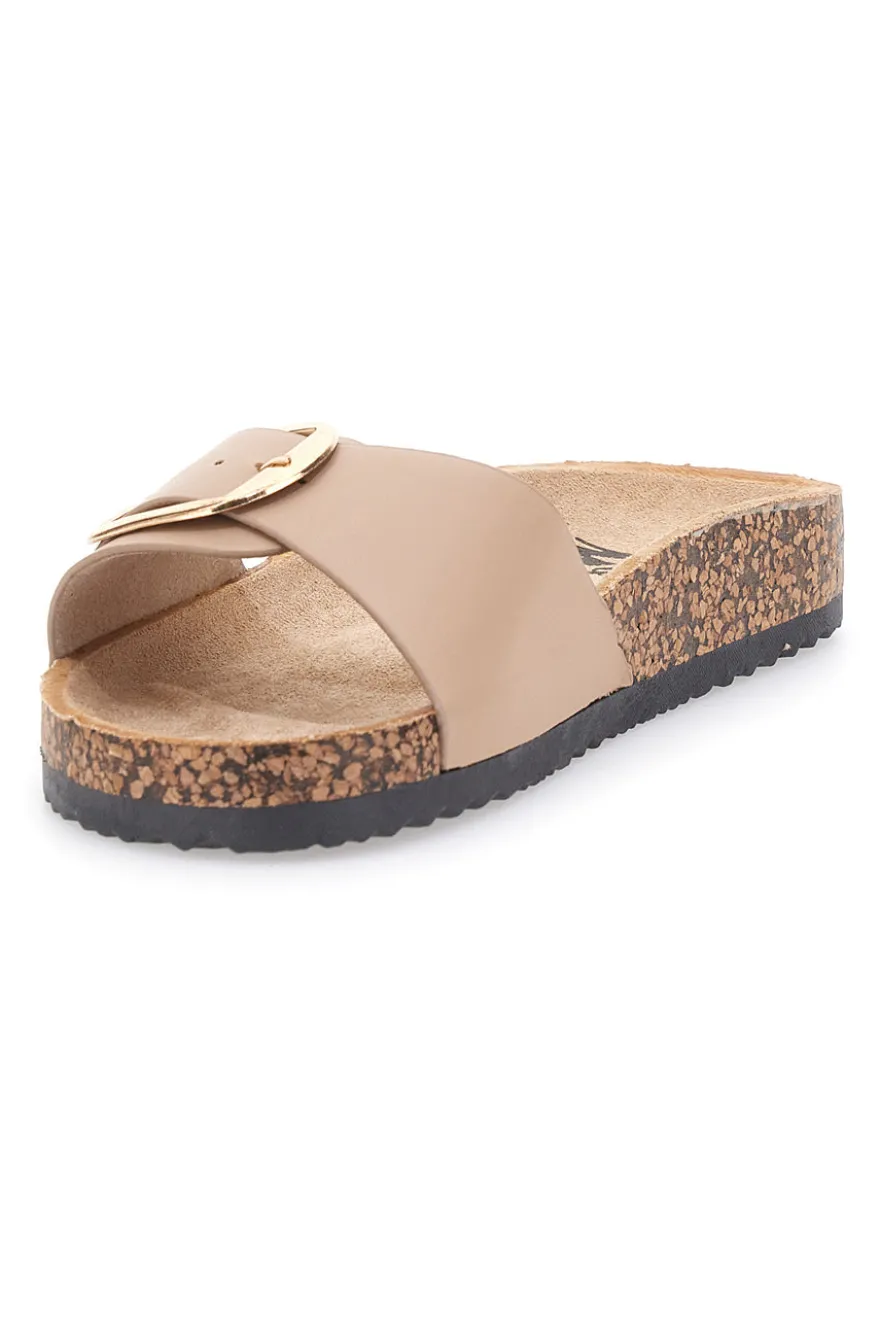 Ciabatte beige con fibbia e suola effetto sughero Me & Me 14168