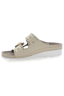 Ciabatte beige traforate con doppia fibbia comfort TIGLIO 54344