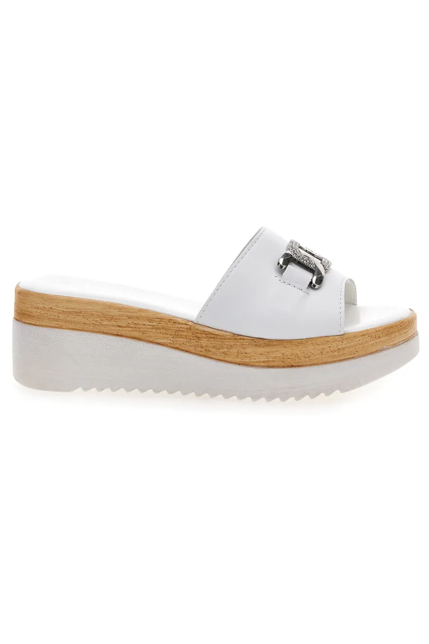 Ciabatte Bianche con Catenina Argento e Platform Pittarello Love 3456