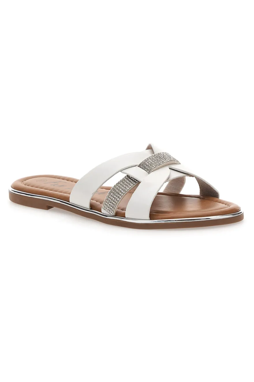 Ciabatte bianche con fasce incrociate e strass Fun Beach 14217