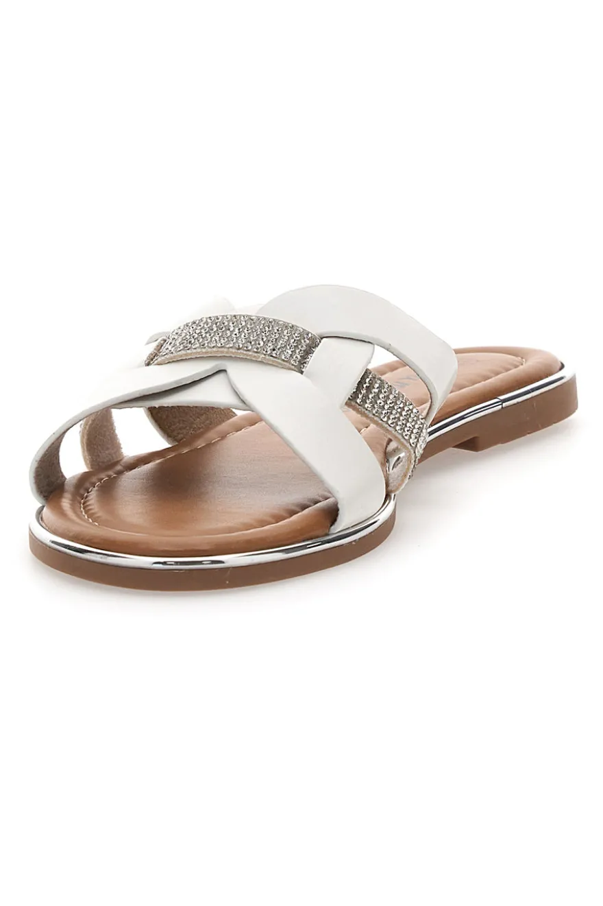 Ciabatte bianche con fasce incrociate e strass Fun Beach 14217