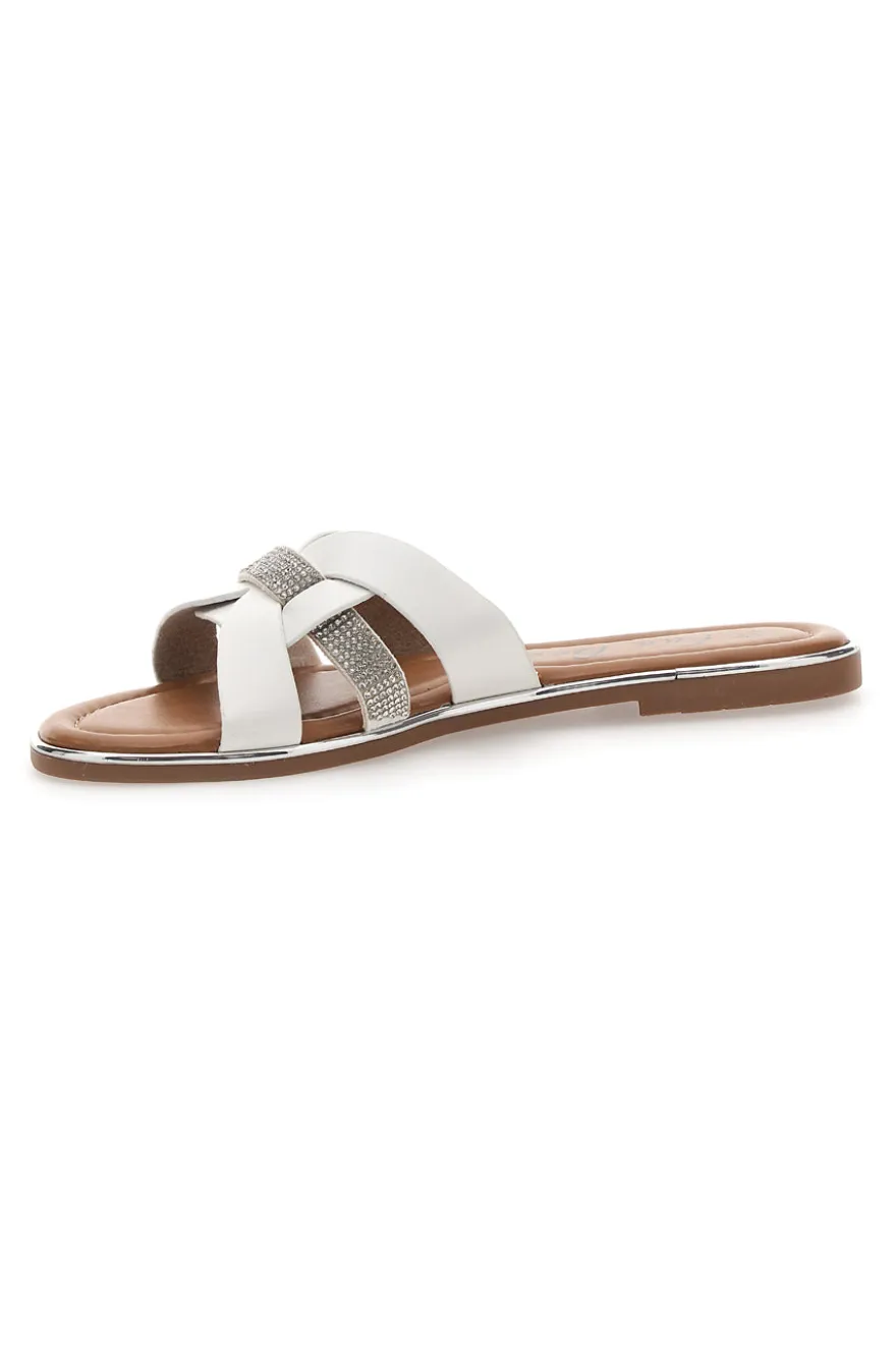 Ciabatte bianche con fasce incrociate e strass Fun Beach 14217