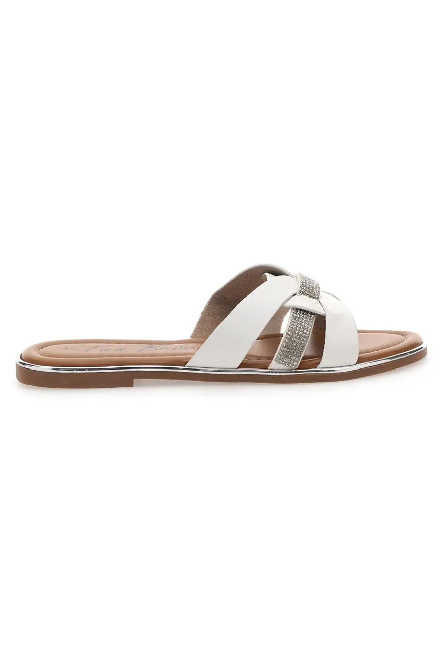 Ciabatte bianche con fasce incrociate e strass Fun Beach 14217