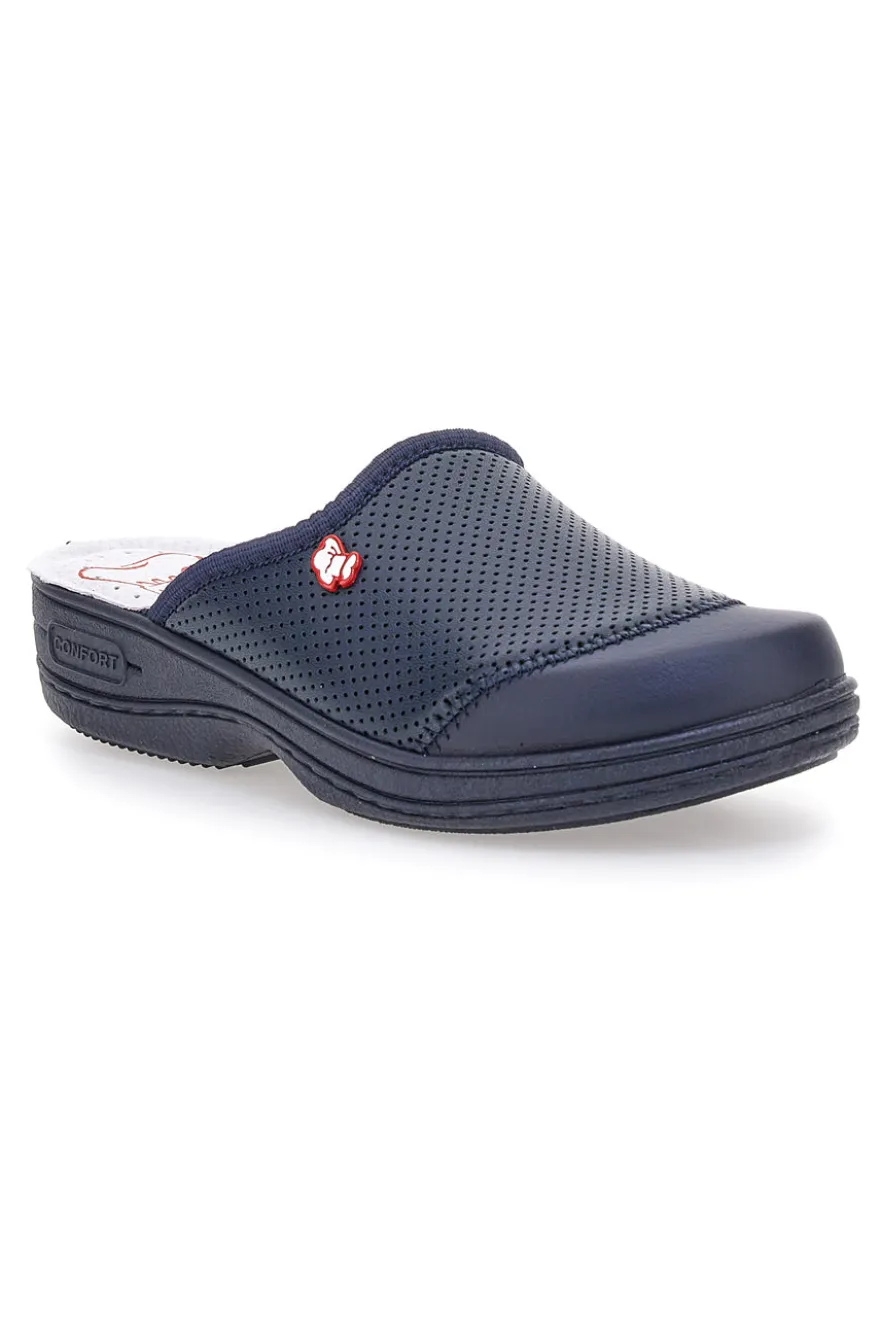 Ciabatte Da Lavoro Blu Vera Pelle Made In Italy Mrs Chef 553
