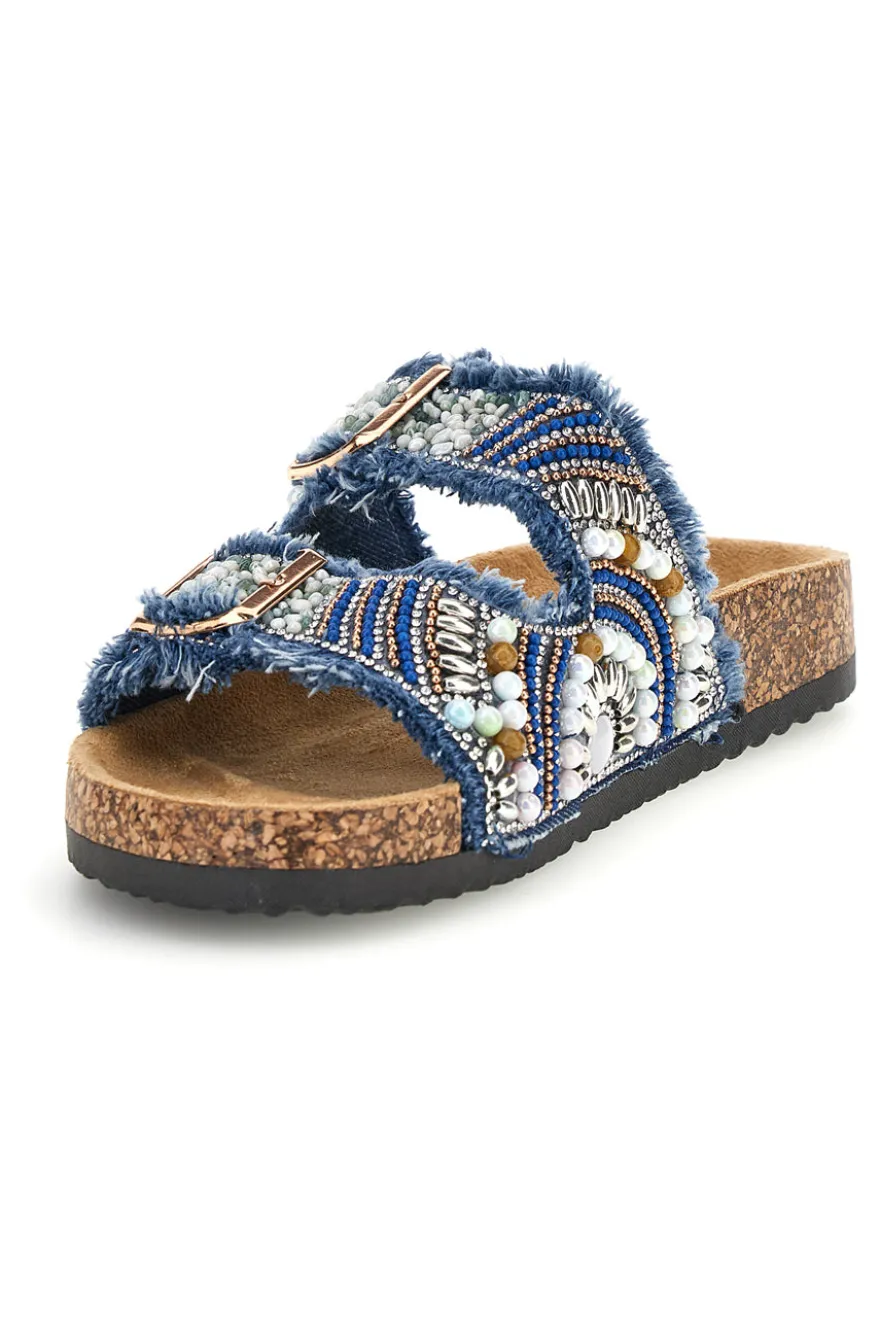 Ciabatte Jeans con strass e doppia fibbia Me & me 15613