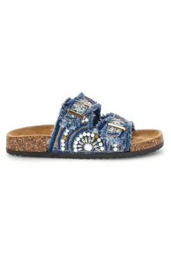 Ciabatte Jeans con strass e doppia fibbia Me & me 15613