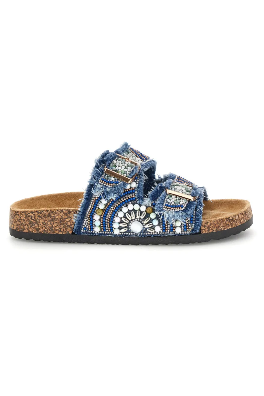 Ciabatte Jeans con strass e doppia fibbia Me & me 15613