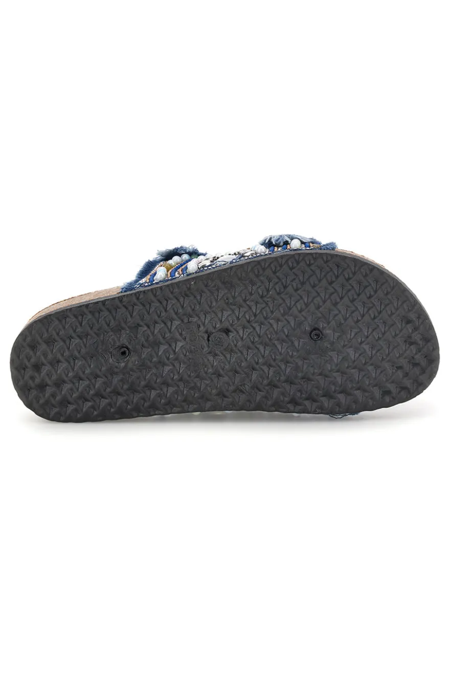 Ciabatte Jeans con strass e doppia fibbia Me & me 15613