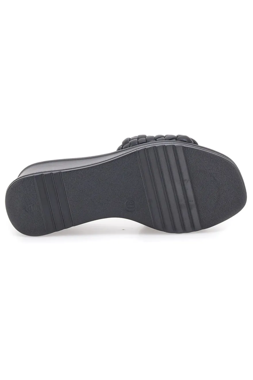 Ciabatte nere con fascia intrecciata e zeppa 8 cm Plocadi 18009