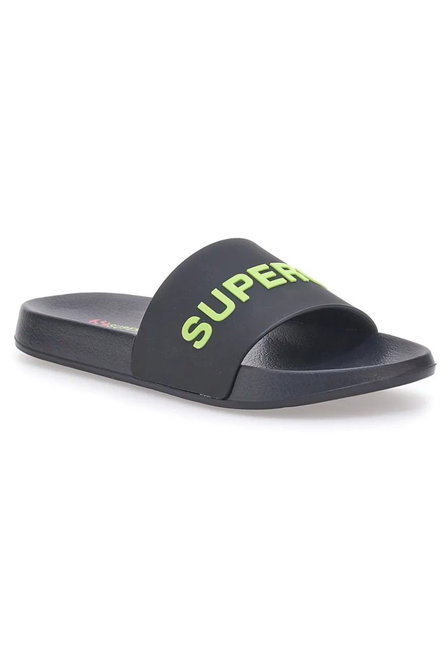 Ciabatte nere con fascia e logo verde da uomo Superga S24U433