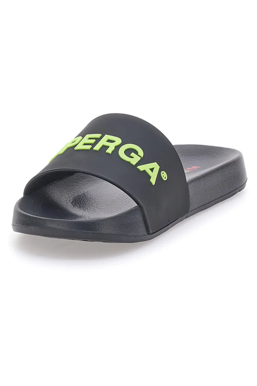 Ciabatte nere con fascia e logo verde da uomo Superga S24U433